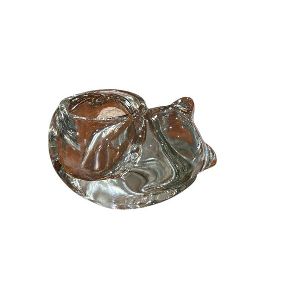Vintage Indiana Glass Crystal Clear Sleeping Cat Votive Candle Tea Light Holder - Picture 2 of 5